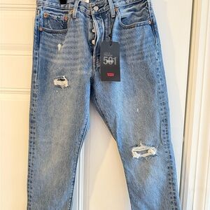 Levi's High Rise Blue Jeans with Distressed Details